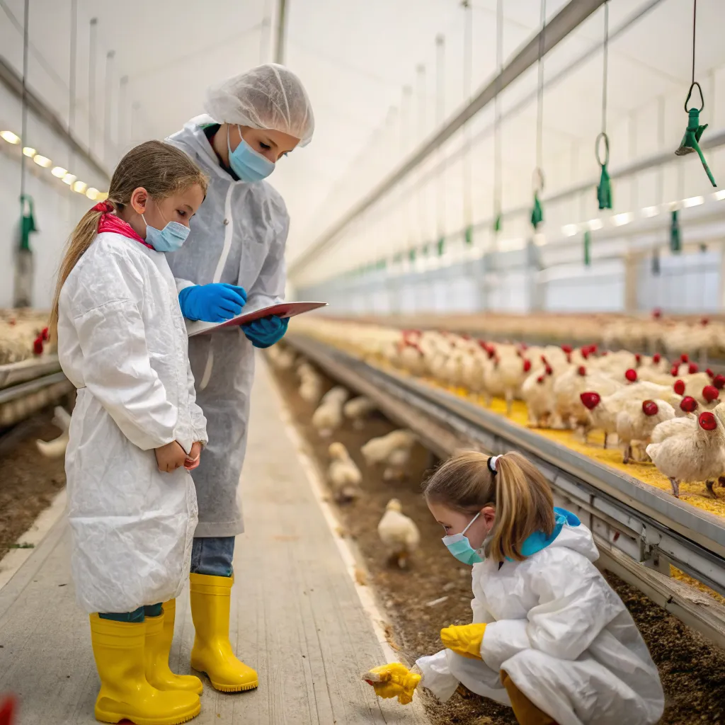 Children learning at poultry farm
