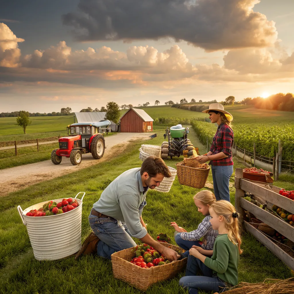Families enjoying farm activities